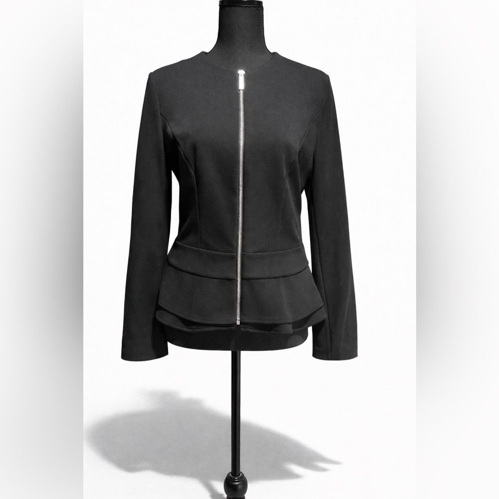 Mossino Black Zip Front Peplum Jacket Size Medium